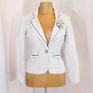 White House Black Market Black and White Pinstripe Blazer Jacket With Pin